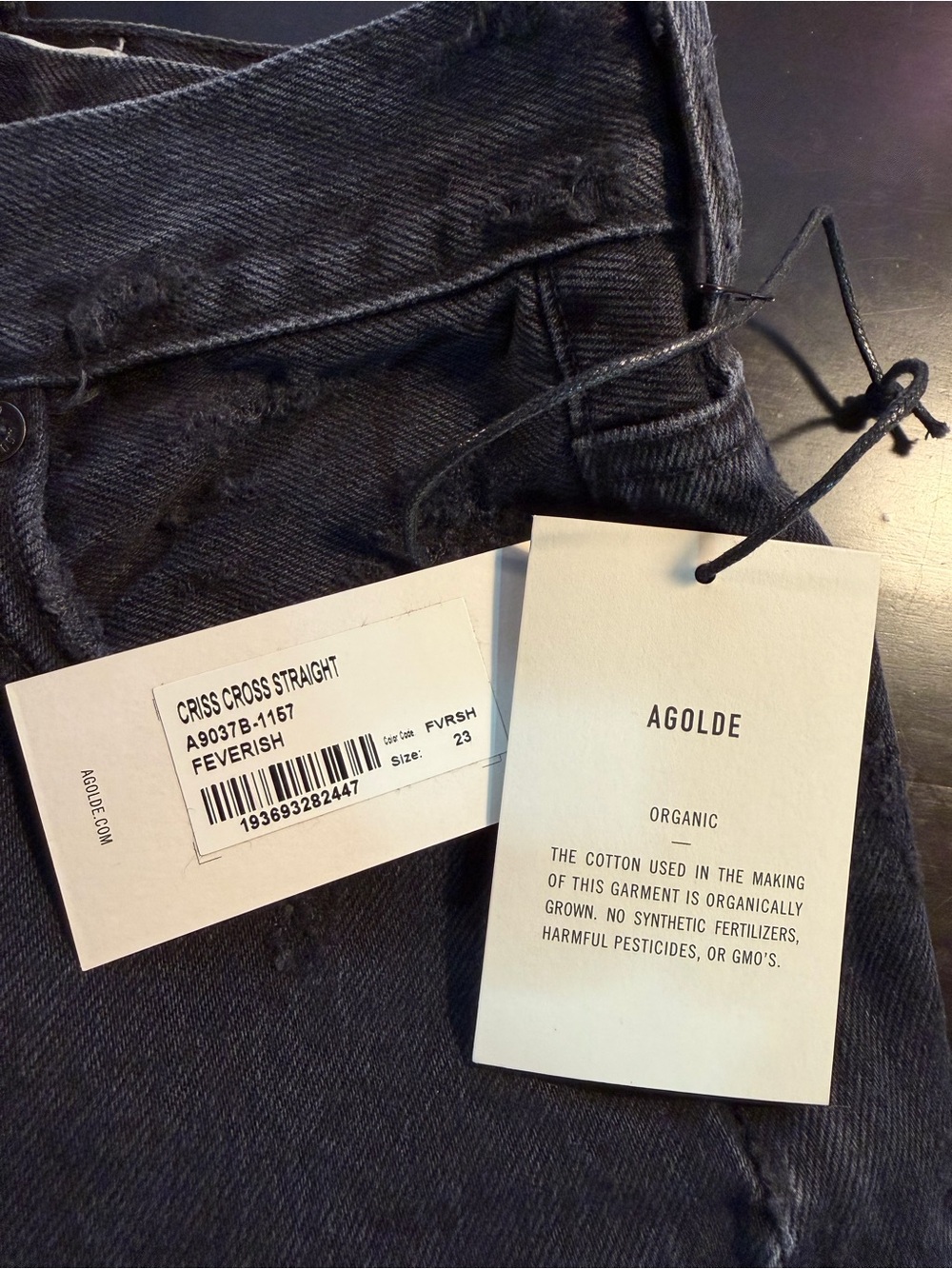 NWT Agolde ‘Criss Cross Straight Leg Jeans’ in “Feverish” Distressed Black Sz 23 - Picture 10 of 16